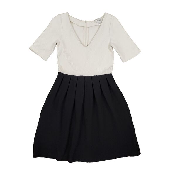 Ganni Textured Black White Mini Dress S Pleated Vneck Quiet Luxury Minimalistic - Picture 1 of 14
